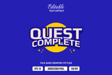 Premium Quest Complete text effects can be edited again, suitable poster, template white background.