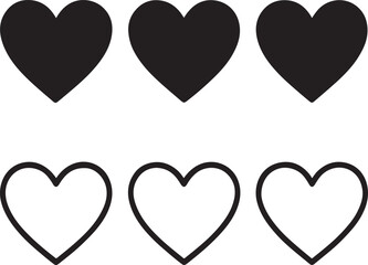 Set of black hearts, stylized hearts on a white background, hearts for Valentine's Day