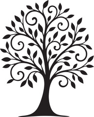 Stylized sihouette tree with leaves isolated on a white background