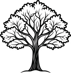 Black tree outline isolated on white background vector illustration