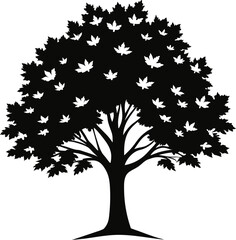 Black tree silhouette isolated on white background vector illustration