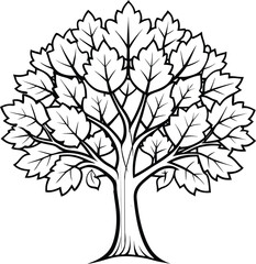 Black tree outline isolated on white background vector illustration