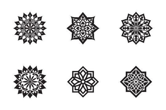 Collection of intricately designed floral mandala style graphics in black and white for creative projects or artistic designs