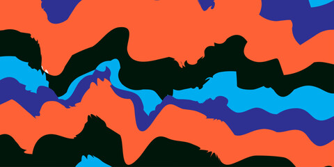 Obraz premium Psychedelic and Groovy Background with a Seamless Wavy Stripe Pattern in a Vibrant Color Palette of Orange and Blue.