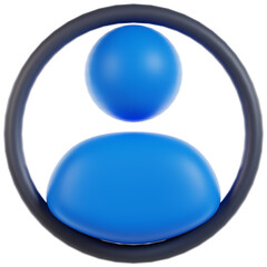 3D Rendered Glossy Person Icon in Blue Color with Dark Ring