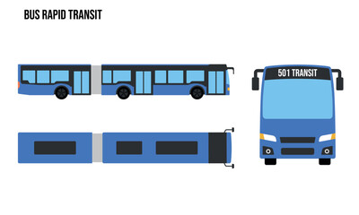 Bus Rapid Transit Flat design illustration, Public Vehicles , top view, side view, front view, isolated by white background