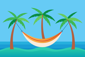 Relaxing hammock between palm trees on a tropical beach