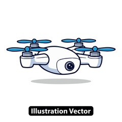 Cartoon quadcopter drone with a camera, vector illustration of modern aerial technology