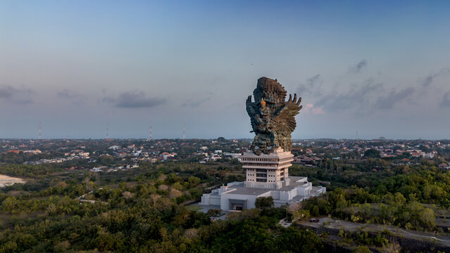 Aerial view of the famous Garuda Wisnu Kencana statue landmark in Bali.