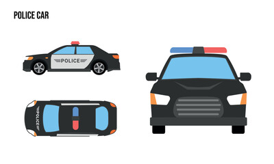 Police Car Flat design illustration, Public Vehicles , top view, side view, front view, isolated by white background © Mugini
