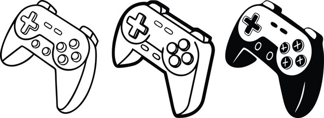 Game Controller Icons in Black and White Depicting Gaming Culture and Technological Entertainment for Digital Design Projects