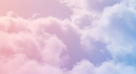 Pastel Dream: Soft Pink and Blue Sky with Fluffy Clouds