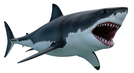 Obraz premium Great white shark with open mouth isolated on transparent background
