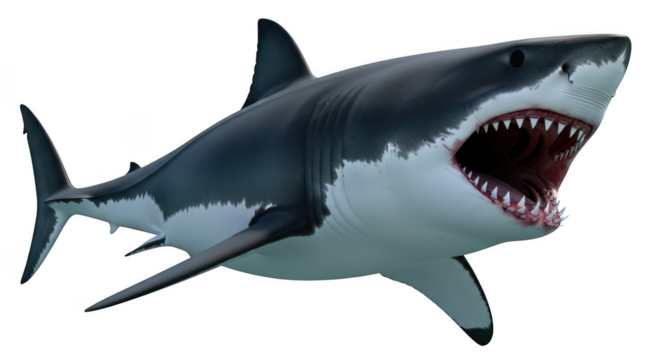 Great white shark with open mouth isolated on transparent background