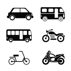 Black vehicle icons motorcycle scooter