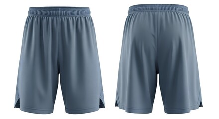 Gray athletic basketball shorts template isolated on a white background. Front and back view for sportswear apparel mockup.