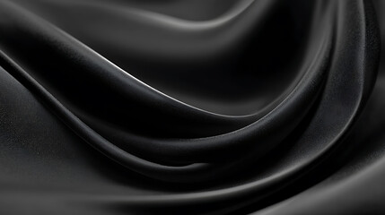 Fototapeta premium Black Silk Fabric Texture: Smooth Flowing Folds Minimalist Elegant Background, 8K Ultra HD Material Detail