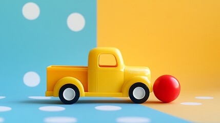 Charming yellow toy truck ready for play on polka dot backdrop perfect for children's designs or playful marketing concepts
