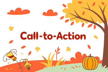 Autumnal call to action with a festive pumpkin and falling leaves illustration