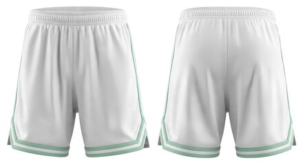 Blank white basketball shorts mockup with front and back views for team uniform design template