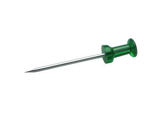 Green plastic headed sewing pin isolated on a transparent background metal sharp