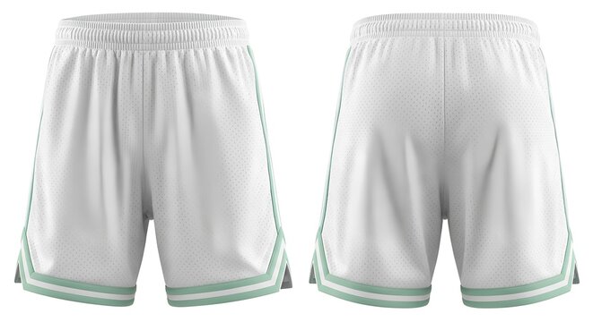 Blank white basketball shorts mockup with front and back views for team uniform design template
