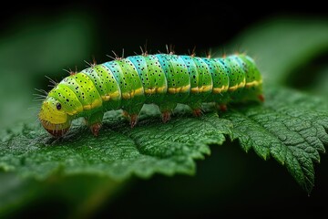 Colorful caterpillar on green leaf