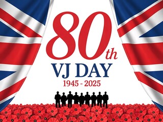 Commemorating the 80th anniversary of vj day with british flags and poppies