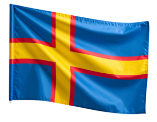  Åland Islands Flag Draped Across Frame Corner with Visible Fabric Creases, Soft Light, isolated on transparent background PNG