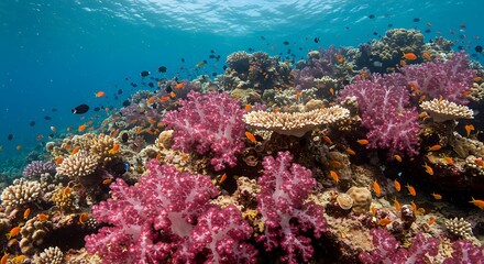 Naklejka premium サンゴ礁の鮮やかな色彩と熱帯魚