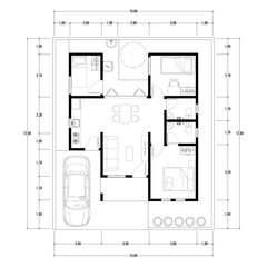 Black and White floor plan of a modern unfurnished house for your design. Suburban house vector blueprint. Architectural background.