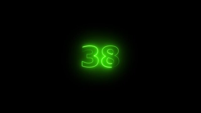 Glowing Neon Text Number 38 Animation     &ndash; Bright Neon Number Countdown Icon on Black Background for Timers, Intros, Digital Displays, and Motion Graphic Projects