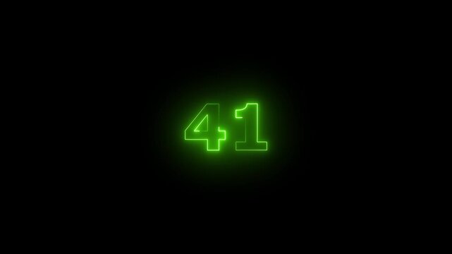 Glowing Neon Text Number  41 Animation     &ndash; Bright Neon Number Countdown Icon on Black Background for Timers, Intros, Digital Displays, and Motion Graphic Projects