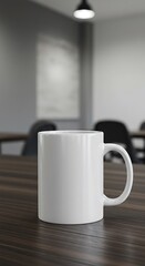 Fototapeta premium シンプルな白いマグカップ、木のテーブルの上