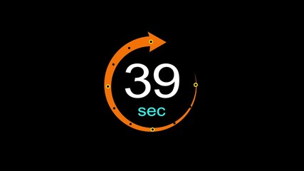 39 Second timer clock icon animation. arrow Clock 39-Second icon, Digital and analog clock 39 Second isolated black background.