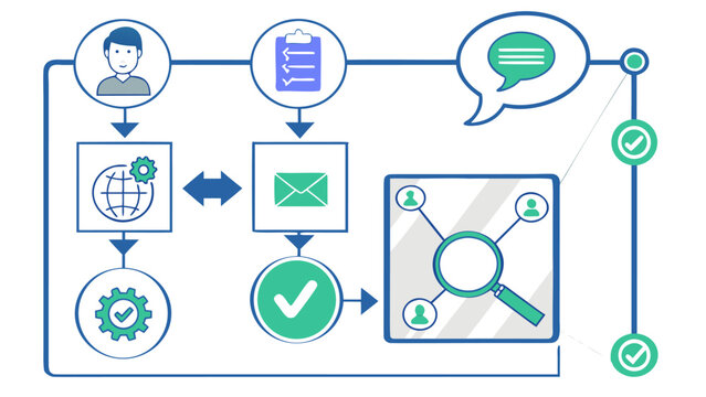 Visualizing a business process flow from initial contact and task management through communication and detailed analysis of user interactions