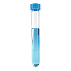 Transparent Test Tube with Blue Liquid and Blue Cap on White Background