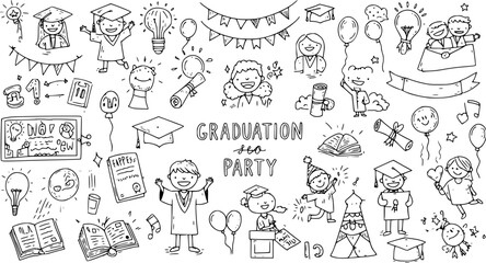 Graduation Party Doodle Collection: Hand-Drawn Celebration Illustrations