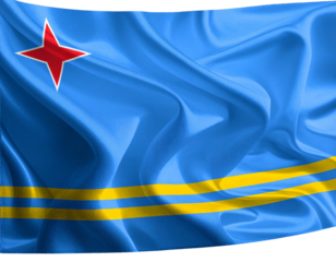 Aruba Flag Draped in Corner Fold with Subtle Wrinkles and Light Play, isolated on transparent background PNG