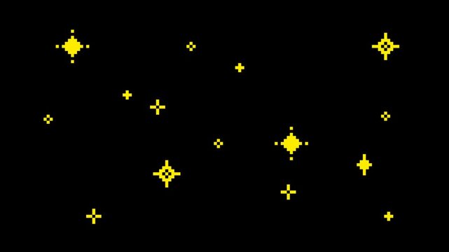 ドット絵の全体にキラキラしループアニメーション,透過背景, 黄色