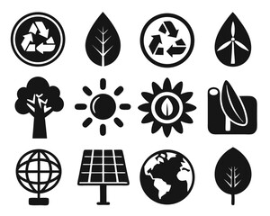 Collection of thin line nature icons featuring flora fauna and natural elements for graphic design projects isolated on transparent background