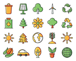 Collection of thin line nature icons featuring flora and fauna elements isolated on transparent background