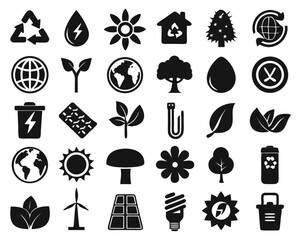 Collection of thin line nature themed icons representing flora fauna and environmental elements isolated on transparent background