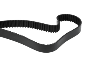 Durable black timing belt with precise teeth for automotive engine timing and power transmission