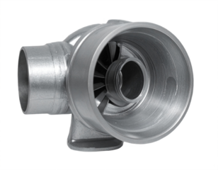 Precision engineered turbocharger component showcasing intricate turbine blades and metallic texture