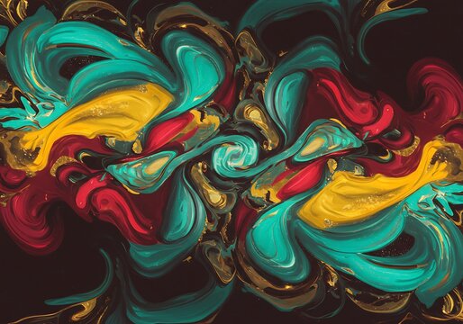 抽象画 渦巻く色彩の対称性