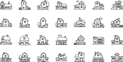 Diverse collection of house styles, showcasing residential architecture, home designs, and property types in various suburban and country settings