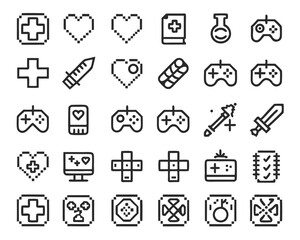 Retro pixel art game life bar with a classic health heart symbol in a vibrant eight bit style isolated on transparent background