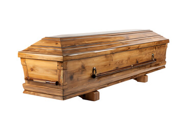 A Rustic, Handcrafted Wooden Coffin for a Dignified Farewell Isolated on transparent background, cutout	