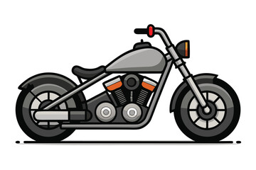 Fototapeta premium Cartoon Illustration of a Gray Motorcycle with Orange Engine on a White Background